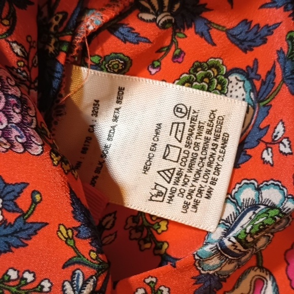 Maeve Orange Blue Silk Paisy Floral Fitted Waist Fit and Flare Blouse A25 - Picture 5 of 6